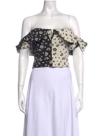 Pre-owned Rosie Assoulin Floral Print Off-the-shoulder Crop Top W/ Tags In White