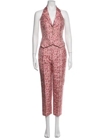 Pre-owned Rosie Assoulin Floral Print Pleated Accents Pant Set In Pink