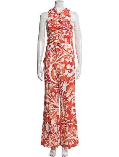 Pre-owned Rosie Assoulin Floral Print Ruffle Embellishment Pantsuit In Orange