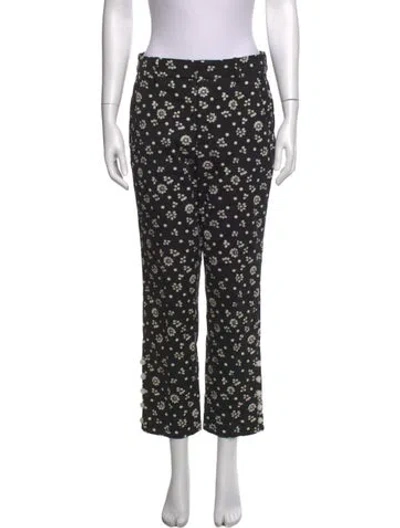 Pre-owned Rosie Assoulin Floral Print Straight Leg Pants In Black