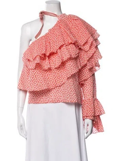Pre-owned Rosie Assoulin Floral Print Tie Neck Top In Red