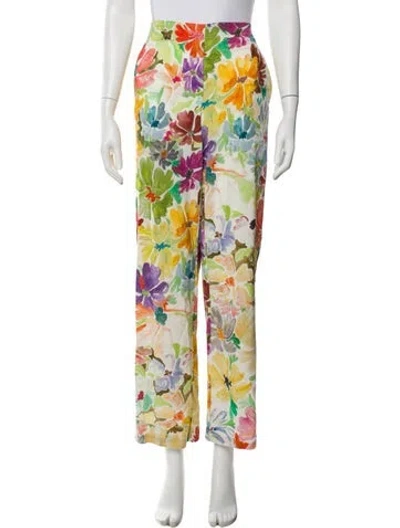 Pre-owned Rosie Assoulin Floral Print Wide Leg Pants In Orange