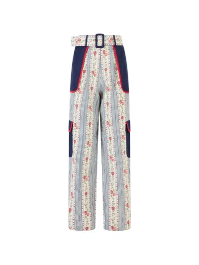 Rosie Assoulin Floral Stripe Pockets Trousers In Neutral