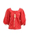 Rosie Assoulin Floral Tie Neck Blouse In Red Polyester In Red