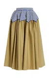 Rosie Assoulin Flying Buttress Cotton Midi Skirt In Khaki
