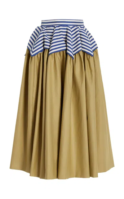 Rosie Assoulin Flying Buttress Cotton Midi Skirt In Khaki