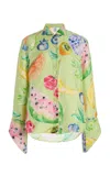 Rosie Assoulin French Cuff Silk Top In Multi