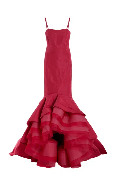 Rosie Assoulin Fressia Ruffled Silk Gown In Pink
