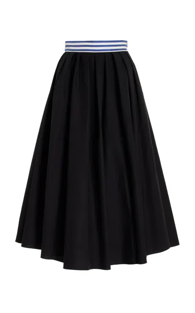 Rosie Assoulin Full Pleated Cotton Mid Skirt In Black