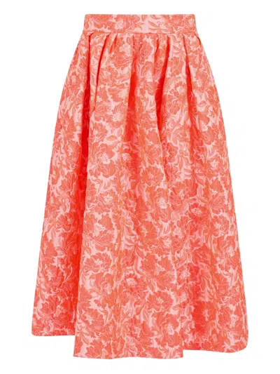 Rosie Assoulin Full Pleated Midi Skirt In Orange