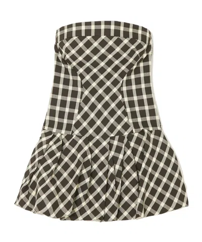 Rosie Assoulin Gathered Checked Canvas Peplum Top In Green