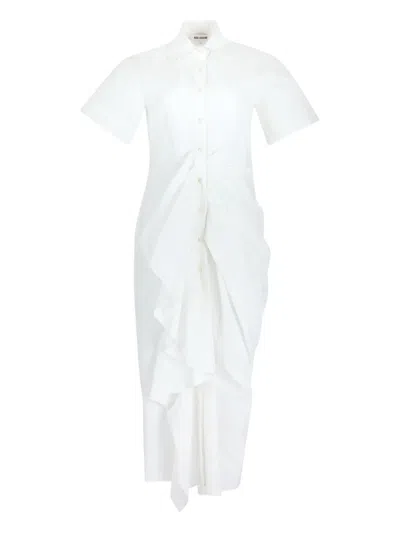 Rosie Assoulin Gathered Ruffled Shirt Midi Day Dress In White