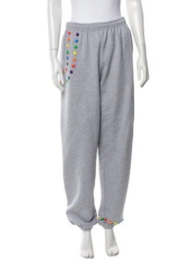 Pre-owned Rosie Assoulin Graphic Print Studded Accents Sweatpants In Grey