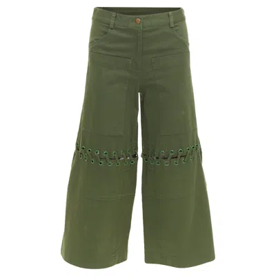 Rosie Assoulin Green Eyelet Lace Weaved Knee Culotte Pants