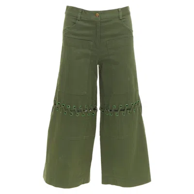 Pre-owned Rosie Assoulin Green Eyelet Lace Weaved Knee Culotte Pants Us2 S