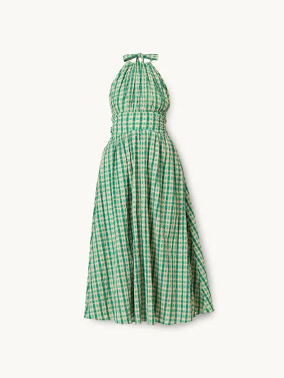 Rosie Assoulin Halter In The Name Of Love Seersucker Midi Dress In Green