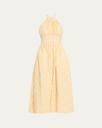 Rosie Assoulin Halter In The Name Of Love Checked Seersucker Dress In Yellow