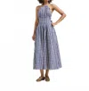 Rosie Assoulin Halter In The Name Of Love Gathered Checked Seersucker Midi Dress In Multi