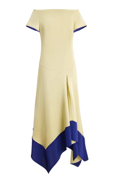 Rosie Assoulin Handkerchief Draped Satin Midi Dress In Gold
