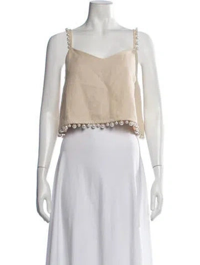 Pre-owned Rosie Assoulin Hemp V-neck Top In Neutrals