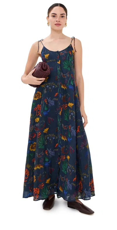 Rosie Assoulin High Garden Maxi Dress Dark Floral In Blue
