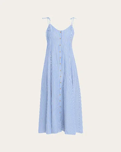 Rosie Assoulin High Garden Striped Button-front Maxi Dress In Blue