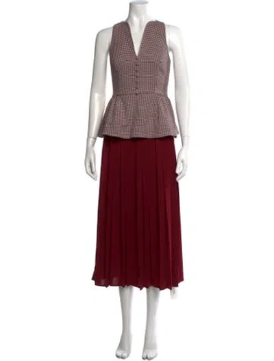 Pre-owned Rosie Assoulin Houndstooth Print Midi Length Dress In Red