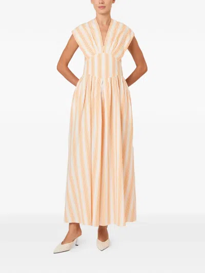 Rosie Assoulin In Full Bloom Gathered Striped Cotton-taffeta Midi Dress In Orange