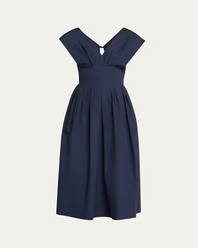 Rosie Assoulin In Full Bloom Pleated Taffeta Midi Dress In Blue