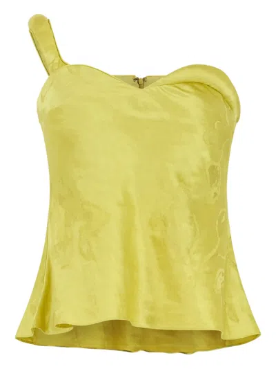 Rosie Assoulin Jacquard One-shoulder Top In Yellow
