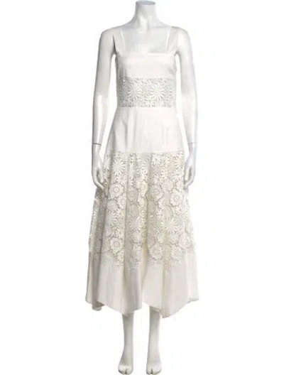 Pre-owned Rosie Assoulin Lace Pattern Midi Length Dress In White