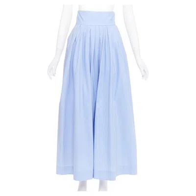 Pre-owned Rosie Assoulin Light Blue Cotton Cut Out Back Pleated Midi Full Skirt Us0 Xs
