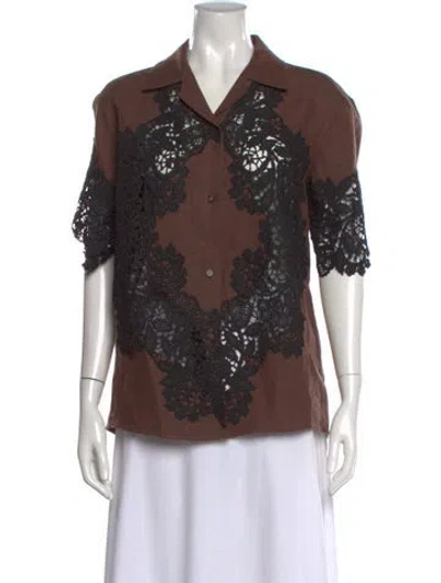 Pre-owned Rosie Assoulin Linen Lace Pattern Top In Brown