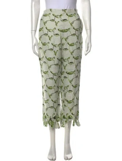 Pre-owned Rosie Assoulin Linen Wide Leg Pants In Green
