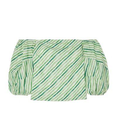 Rosie Assoulin Lyocell And Linen-blend Blouse In Green
