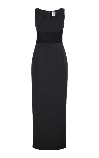 Rosie Assoulin Mesh Waist Cotton-blend Midi Dress In Black