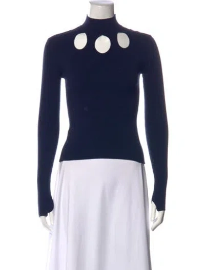 Pre-owned Rosie Assoulin Mock Neck Long Sleeve Top In Blue