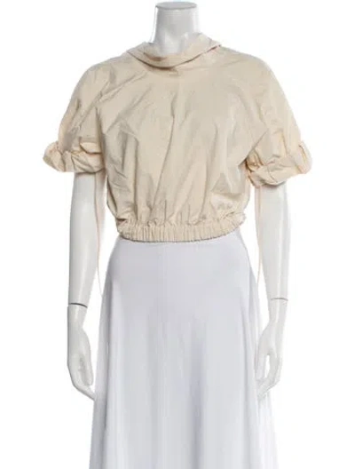 Pre-owned Rosie Assoulin Mock Neck Short Sleeve Crop Top In Neutral