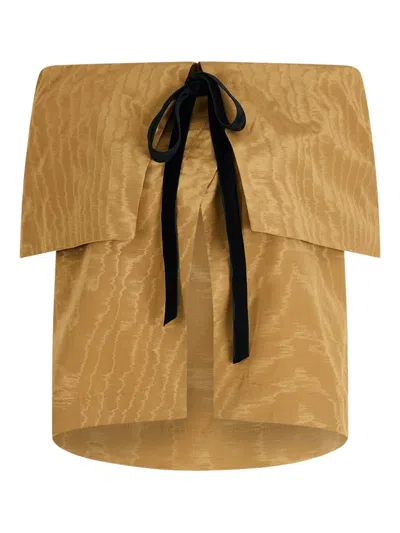 Rosie Assoulin Moire Ribbon Flapjack Blouse In Brown