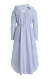 Rosie Assoulin Falling Off The Shoulder Dress In Shirting Blue Stripe