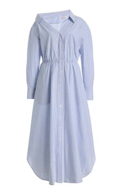 Rosie Assoulin Falling Off The Shoulder Dress In Shirting Blue Stripe