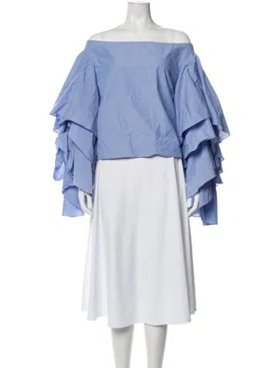 Pre-owned Rosie Assoulin Off-the-shoulder Long Sleeve Top In Blue