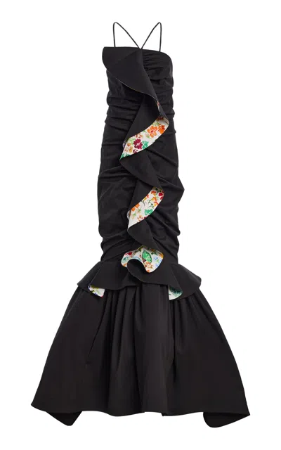 Rosie Assoulin Ondulée Cotton-blend Gown In Black