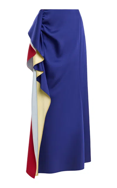Rosie Assoulin Ondulée Satin Midiskirt In Blue