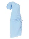 Rosie Assoulin One Shoulder Puff Sleeve Dress In Blue Gingham