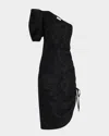 Rosie Assoulin One-shoulder Puff-sleeve Ruched Midi Dress
