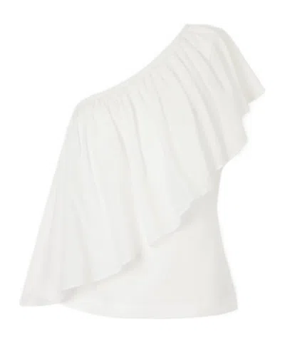 Rosie Assoulin Wedge Ruffled One-shoulder Cotton-voile Blouse In White