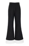 Rosie Assoulin Organza-trimmed Crepe Flared Pants In Black