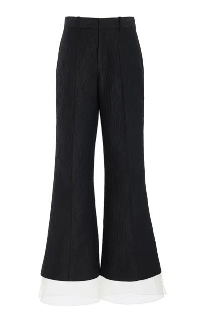 Rosie Assoulin Organza-trimmed Crepe Flared Pants In Black