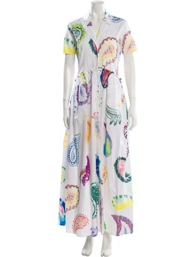 Pre-owned Rosie Assoulin Paisley Print Long Dress In White